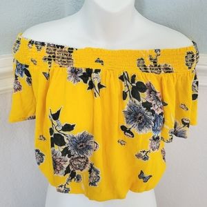 Yellow floral crop top * off the shoulder with flutter sleeves * super cute